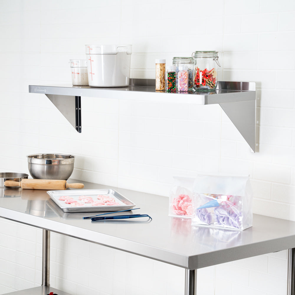 Kitchen Tek 18-Gauge 430 Stainless Steel Solid Wall Shelf - Heavy Duty - 12" x 48" - 1 count box