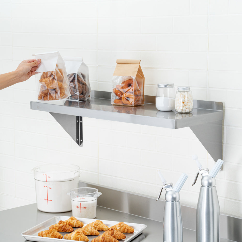 Kitchen Tek 16-Gauge 430 Stainless Steel Solid Wall Shelf - Medium Duty - 12" x 36" - 1 count box