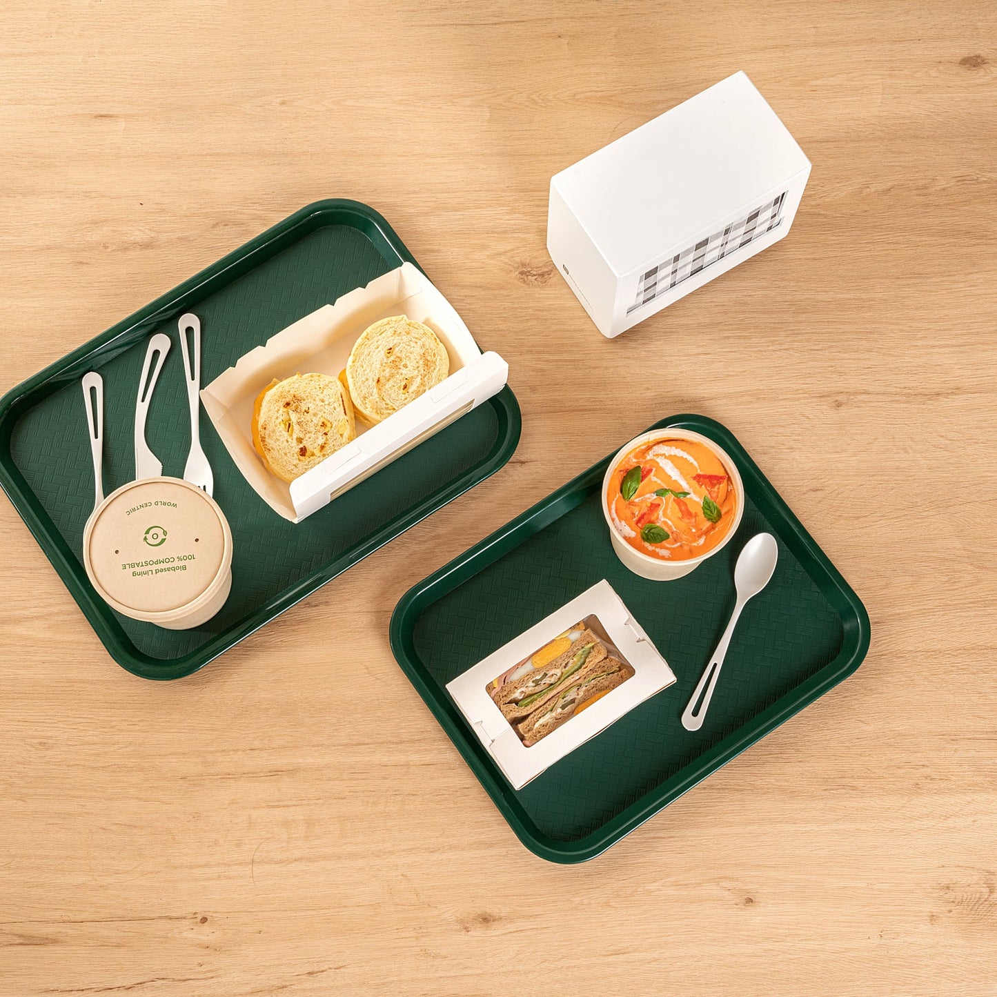 Chef 101 Rectangle Forest Green Plastic Fast Food Tray - 10" x 14" - 10 count box