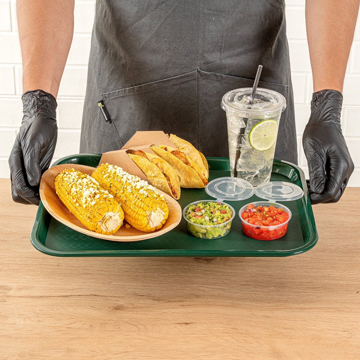 Chef 101 Rectangle Forest Green Plastic Fast Food Tray - 12" x 16" - 1 count box