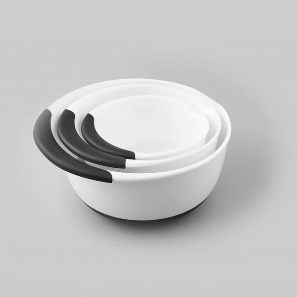 Comfy Grip White Plastic 3-Piece Mixing Bowl Set - with Pour Spout - 1 count box