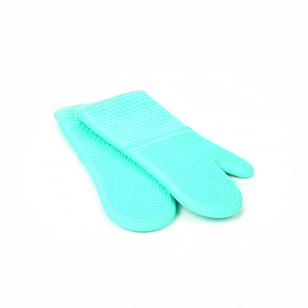 Comfy Grip Turquoise Silicone 2-Piece Oven Mitt Set - Heat-Resistant - 14" x 7 1/4" x 1 1/2" - 1 count box