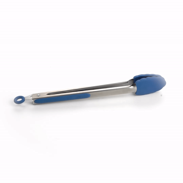Met Lux Blue Stainless Steel Kitchen Tong - Scalloped - 12" x 1 3/4" x 1" - 1 count box