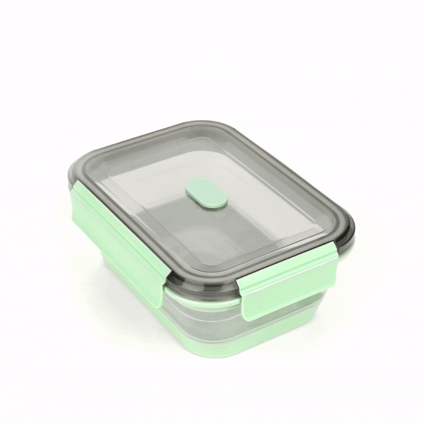 Fresh Hero 40 oz Green Plastic Airtight Food Storage Container - with Vented Lid, Collapsible - 8 1/4" x 6" x 3" - 20 count box