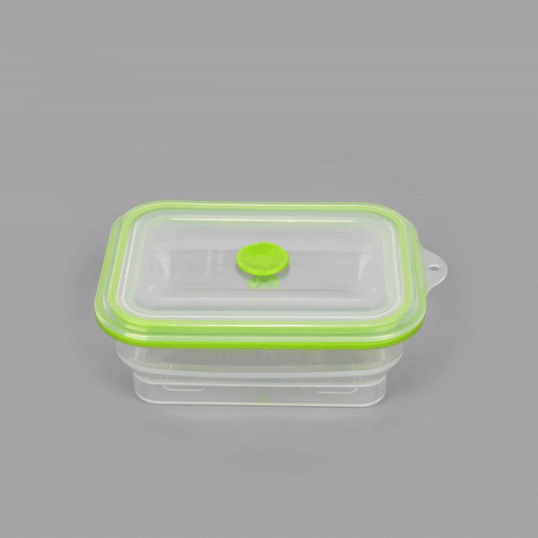 Fresh Hero 32 oz Green Silicone Airtight Food Storage Container - with Vented Lid, Collapsible - 7 3/4" x 5 1/2" x 2 3/4" - 20 count box