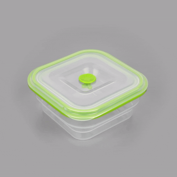 Fresh Hero 37 oz Green Silicone Airtight Food Storage Container - with Vented Lid, Collapsible - 7" x 7" x 3" - 20 count box