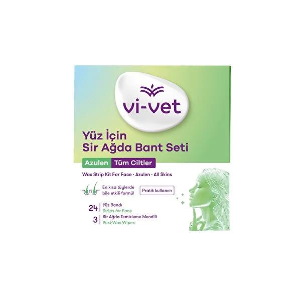Vivet Azulene Facial Wax Strips - 24 Strips + 3 Wipes - Natural, Sugar-Free, Sensitive Skin Formula - Effective Hair Removal for Short Hair
