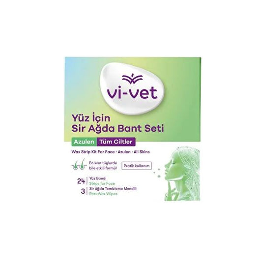 Vivet Azulene Facial Wax Strips - 24 Strips + 3 Wipes - Natural, Sugar-Free, Sensitive Skin Formula - Effective Hair Removal for Short Hair
