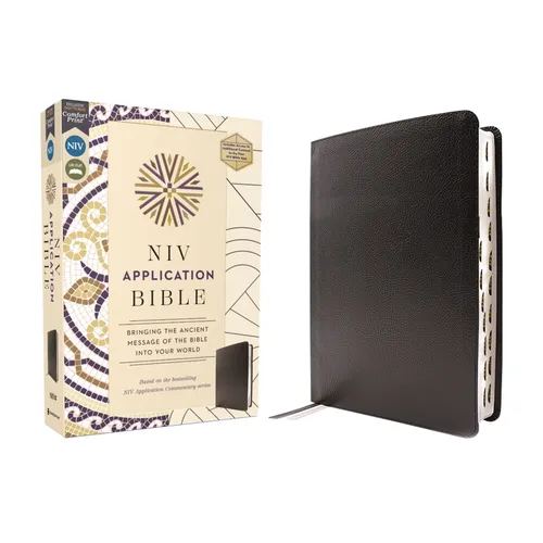 NIV Application Bible, European Bonded Leather, Black, Red Letter, Thumb Indexed, Comfort Print: Bringing the Ancient Message of the Bible Into Your W - Bonded Leather