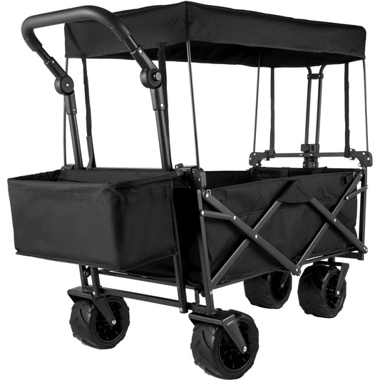 Folding Collapsible Wagon Cart with Adjustable Handle, Removable Canopy — 600D Oxford Utility Beach & Camping Cart
