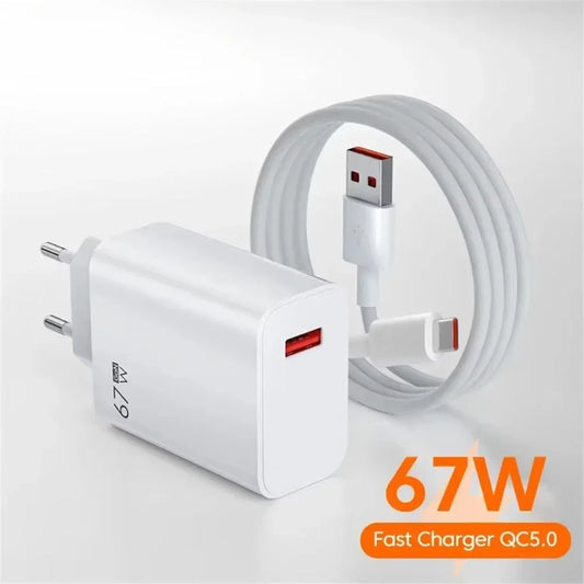 67W USB GaN Fast Charger - High-Speed Portable Wall Adapter with USB-C & USB-A Quick Charge for Smartphones