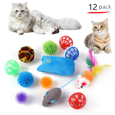 20-Piece Cat Toy Variety Pack – Interactive Kitten Toys Set with Sisal Mice, Feather Wands, Bell Balls & Plush