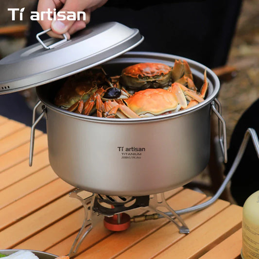 Titanium Camping Soup Pot Set 2.1L & 2.8L Lightweight Steamer with Steam Compartment - Multi-Functional Outdoor Cookware