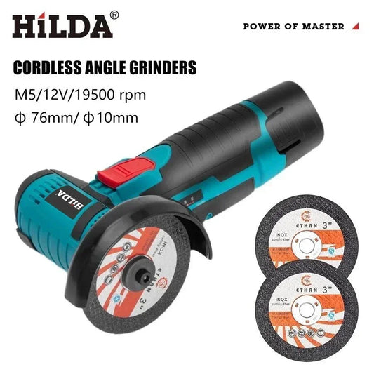 12V Mini Cordless Angle Grinder 76mm (3-inch) — Rechargeable Cutting, Grinding & Polishing Tool for DIY