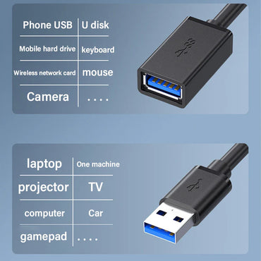 USB 3.0 Male to Female Extension Cable 5Gbps High-Speed USB3.0 Extender for PC, Laptop, Smart TV, PS3, USB Drives