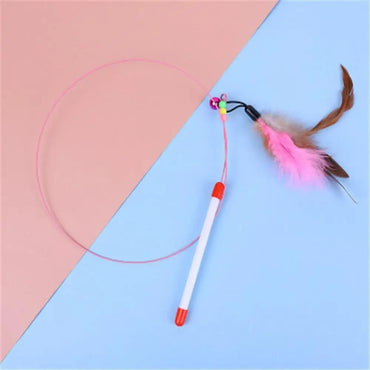 Interactive Cat Teaser Wand with Feather and Bell 35.4 in (90 cm) Metal Wire Rod — 1-Pack