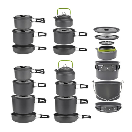 Camping Cookware Set for 1–7 People | Lightweight Portable Pot & Pan with Carrying Bag