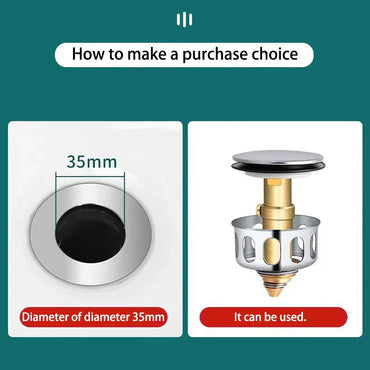 Universal Brass Pop-Up Drain Stopper & Hair Catcher – Metal Basin Strainer Plug for Sink and Bathtub