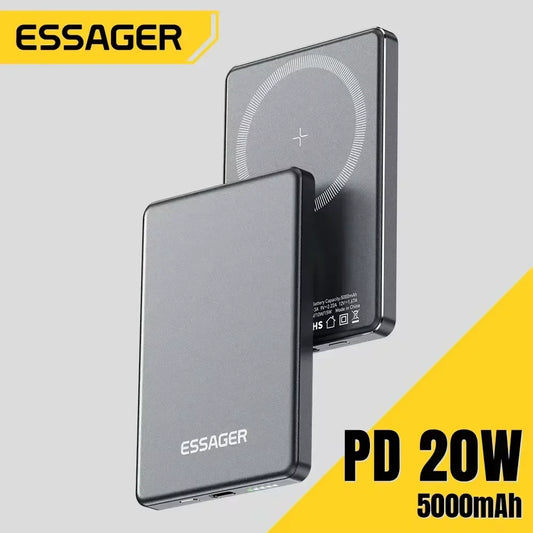 Magnetic 20W Wireless Power Bank 5000mAh — Thin Portable Fast USB-C Charger for Smartphones