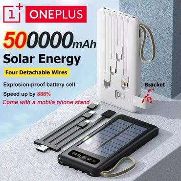 Solar Power Bank 50000mAh 120W Fast Charging Portable Power Bank with Solar Panel, 4 Built-In Cables, Dual USB & Phone Stand