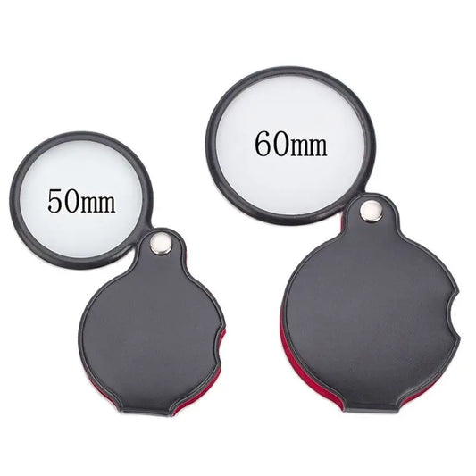 Folding Pocket Magnifier 6X/8X 50mm/60mm Leather Case Portable Handheld Loupe for Reading & Jewelry