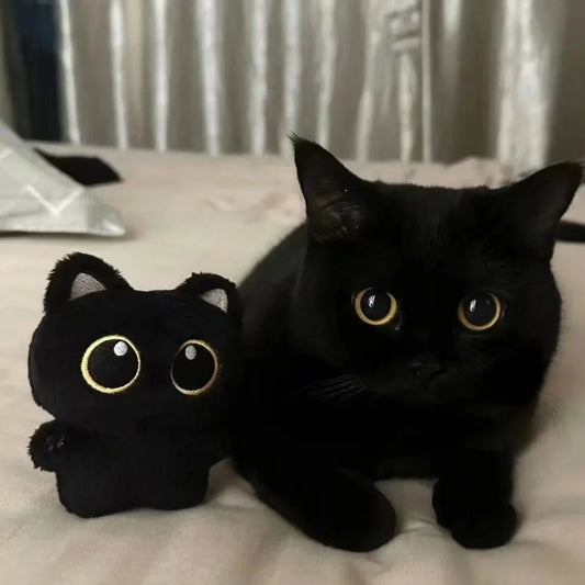 Black Cat Plush Toy 4 in (10 cm) Mini Soft Stuffed Animal Pendant Keychain Cushion Gift for Kids Girls