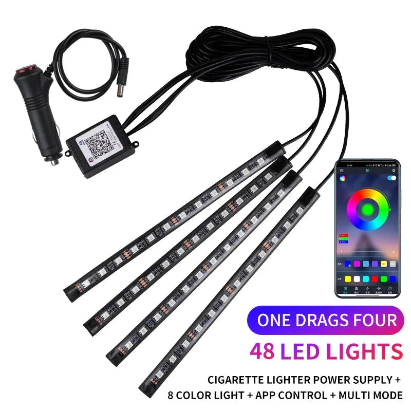 Neon LED Car Interior Ambient Light Kit β RGB Foot Strip Lighting with APP & Remote Control, Music Sync Car Decor Lamp