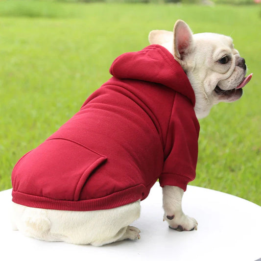 Warm Hooded Dog Sweater for Small Pets – Thick Fleece Autumn Winter Solid Color Pet Hoodie