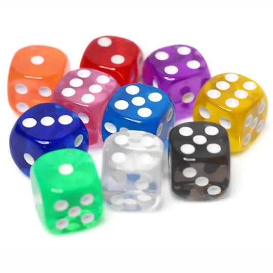 10PCS/Lot Filleted Corner Dice Colorful Transparent Acrylic 6 Sided Dice Club/Party/Family Games