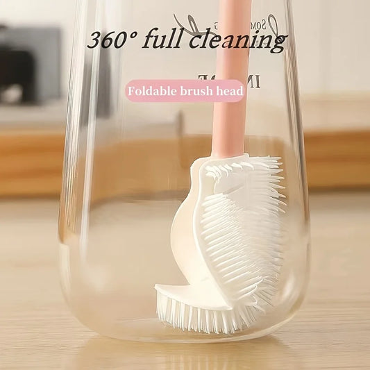 Foldable 360° Silicone Bottle & Cup Brush with Long Handle – Reusable Cleaner