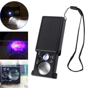 30X/60X Mini LED Handheld Magnifier with UV Light for Jewelry, Coins & Currency Inspection