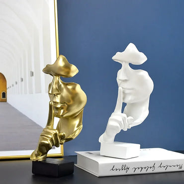 Home Decor Thinker Statue Sculpture Silence Is Gold Figurines Resin Retro For Office Study Living Room Abstract Face Ornaments