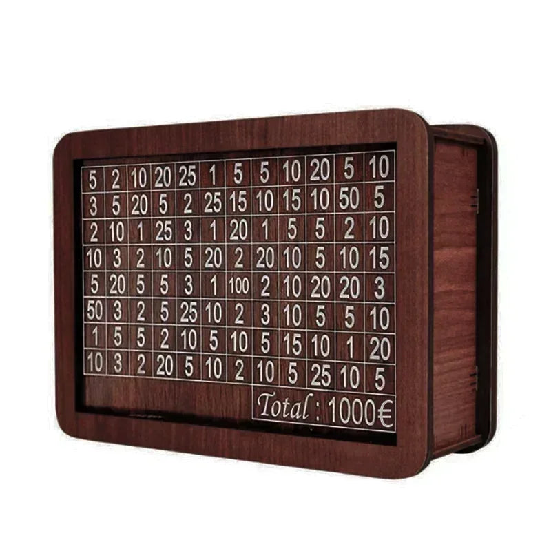 Wooden Money Challenge Box 1,000–10,000€ Piggy Bank – Cash Savings Vault