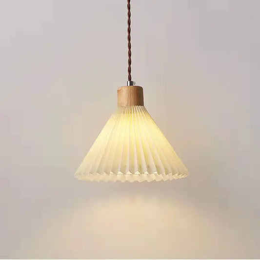 Retro Pleated Pendant Light For Living Dining Room Bedside Solid Wooden Ceiling Hanging Fabric Lampshade Bar Home Decoration