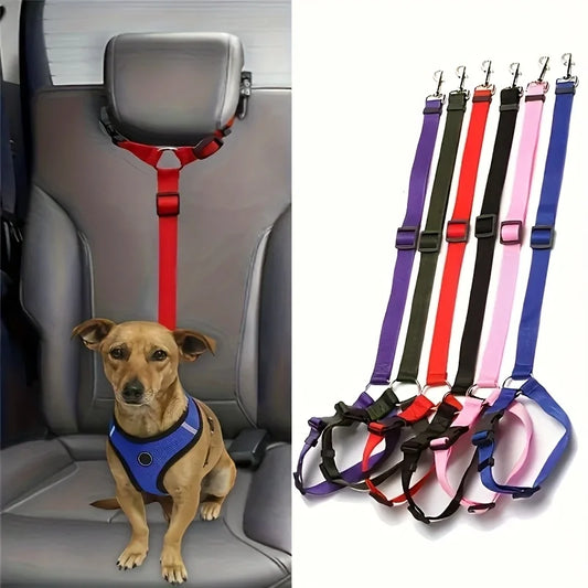 Two-in-One Pet Car Seat Belt Leash Adjustable Nylon Dog Seatbelt Harness for Backseat Safety