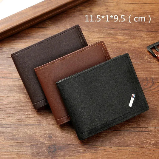 Men's Slim PU Leather Bifold Wallet – Compact 4.53 x 3.53 x 0.39 in (11.5 x 9 x 1 cm) Card Holder & Bill Compartment