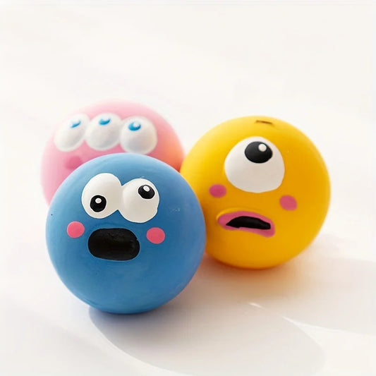 Cartoon Big Eye Squeaky Rubber Dog Ball – Durable Interactive Chew Toy for Dogs