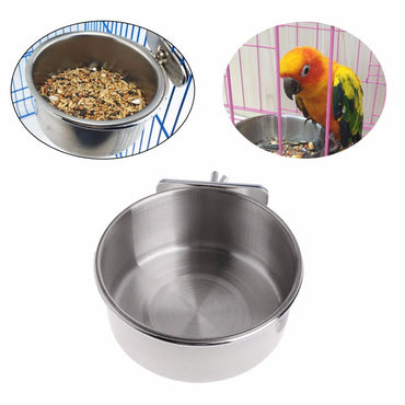 Parrot Feeding Cups Stainless Steel Bird Food & Water Bowl with Clamp Holder for Parakeets, Parrots & Small Animals