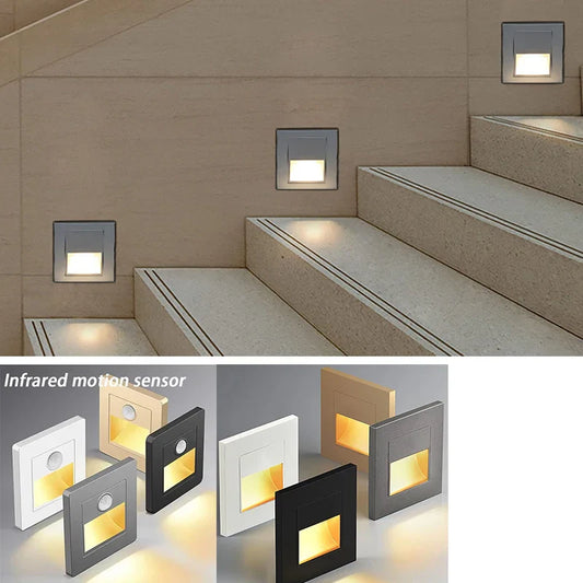 PIR Motion Sensor Recessed LED Night Light 86mm (3.4 in) AC 110-240V for Staircase Bedroom Hallway