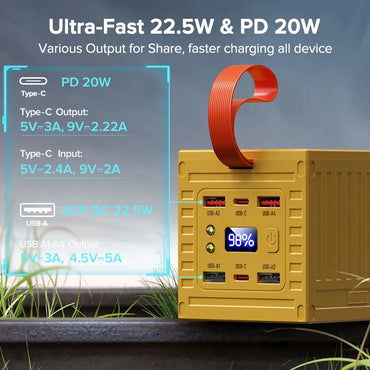 60000mAh Portable Power Bank 22.5W QC 20W PD Fast Charger for iPhone Samsung Xiaomi