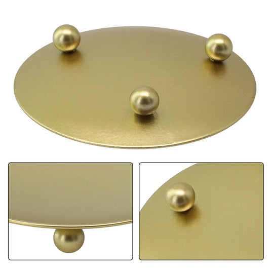 Round Iron Candle Plate Holder — Rust-Resistant Metal Pedestal for Pillar, Ball & Votive Candles, Gold or Black, Small 2.8×2.8×0.6 in (7×7×1.5 cm) & Large 4.3×4.3×0.7 in (11×11×1.7 cm)