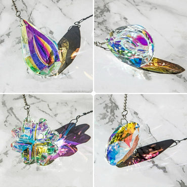 4pcs Clover-Shaped Round Crystal Pendant Crystal Rainbow Sun Catcher Wedding Decor Home Wedding Party Decoration Ornament