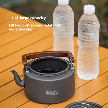 Portable Aluminum Camping Kettle with Wooden Handle, Outdoor Tea Kettle for Hiking & Backpacking