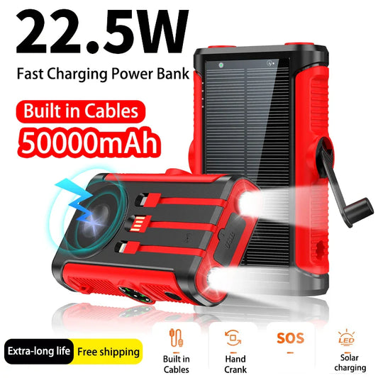 20,000mAh Solar Power Bank 22.5W Magnetic Wireless Charging Portable Power Bank with Built-in Cables & Flashlight — USB-C/Lightning Outputs, Camping External Battery