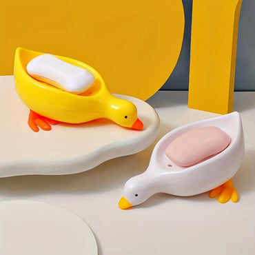 Duck Self-Draining Soap Dish with Tray, Bathroom Sink Countertop Organizer & Novelty Gift