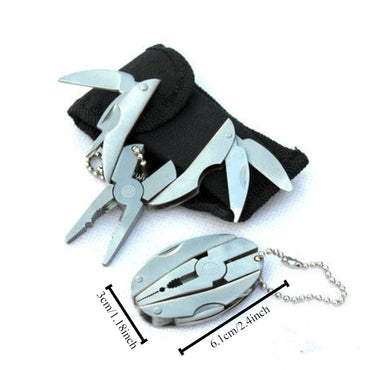 Compact Steel Multi-Tool Folding Pliers with Knife & Screwdriver, Keychain Camping Survival Tool