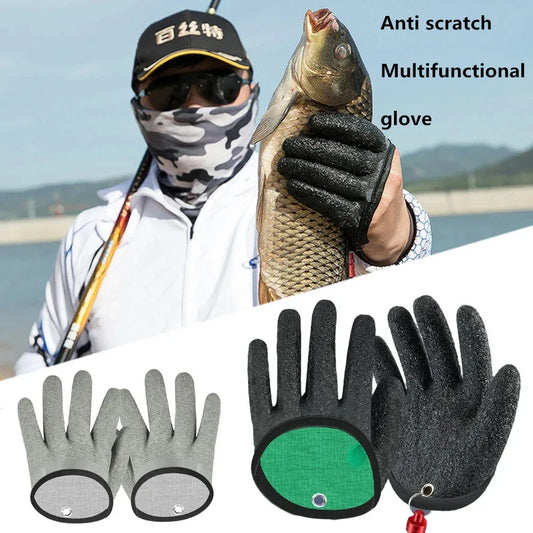 Waterproof Anti-Cut Fishing Gloves - Full-Finger Non-Slip Latex Grip with Waist Hook (Left/Right)