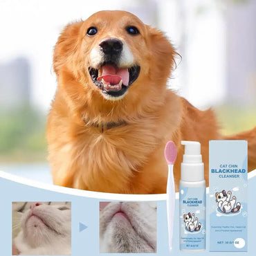 Chin Cleaner for Cats & Dogs 30g — Blackhead & Acne Cleansing Lotion with Dual-Sided Brush, Tooth Stain & Tartar Remover