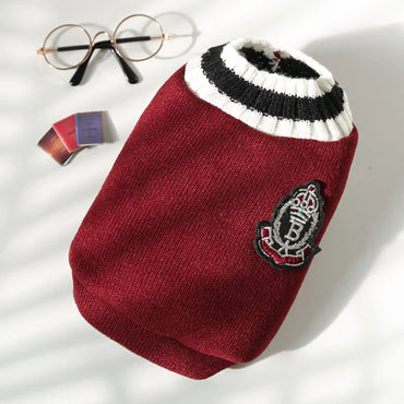 V-Neck Pet Sweater Winter Warm Puppy Vest Knitwear for Small & Medium Dogs & Cats Preppy College Style