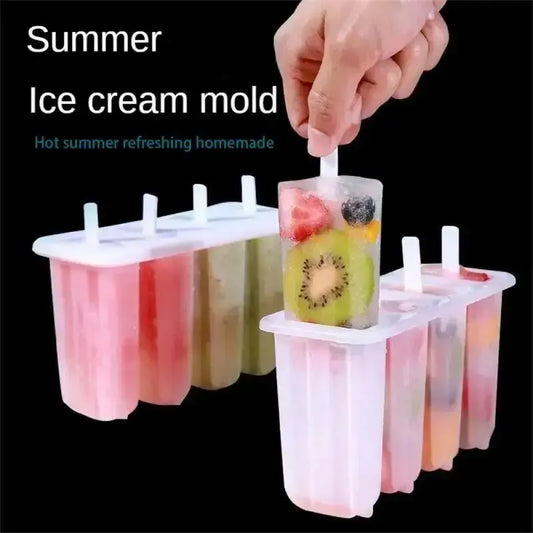 4-Cavity Popsicle Mold with Lid – Reusable Homemade Ice Pop Maker for Frozen Yogurt, Mung Bean & Ice Cream